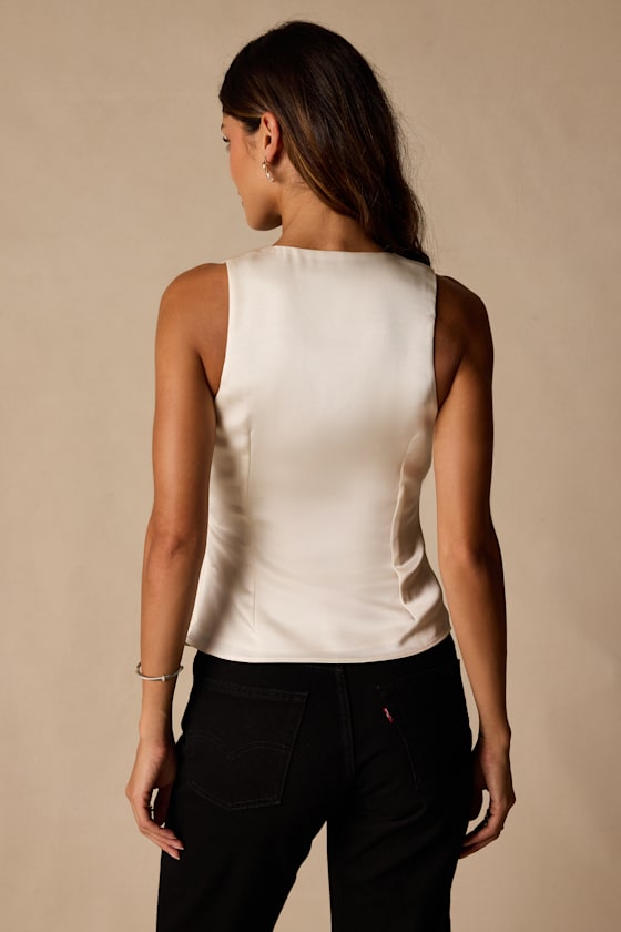 Nevaeh Ivory Satin Surplice Tank Top 2