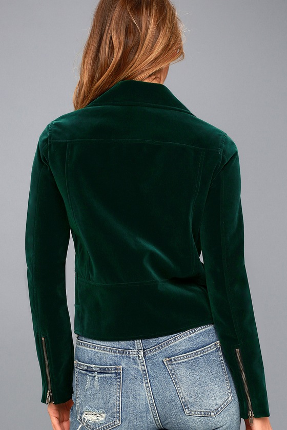 Chic Forest Green Moto Jacket - Velvet Moto Jacket