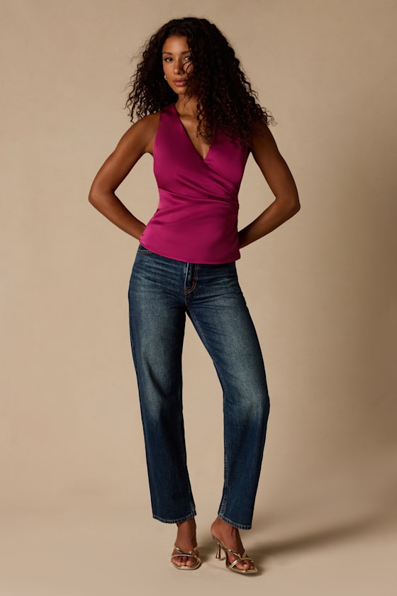 Nevaeh Berry Pink Satin Surplice Tank Top - thumbnail 3