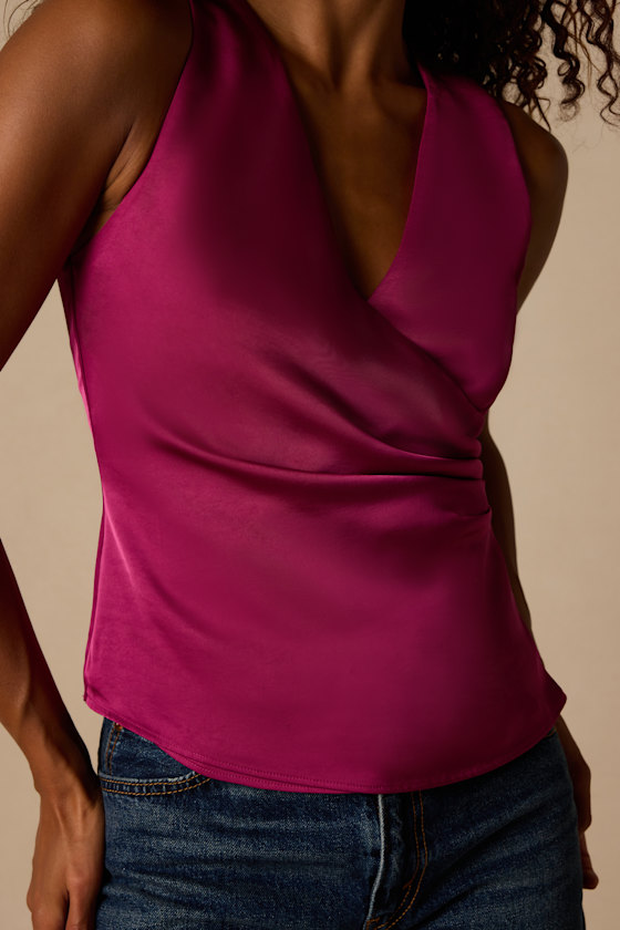 Nevaeh Berry Pink Satin Surplice Tank Top - thumbnail 4
