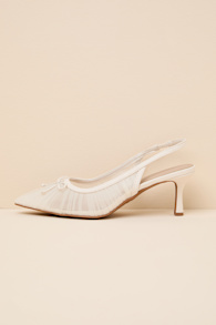Stephanie Bone Mesh Ruched Slingback Pumps 1