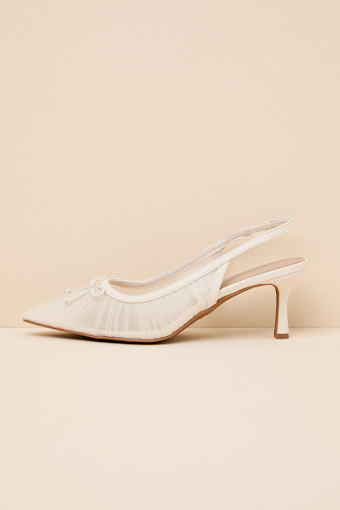 Stephanie Bone Mesh Ruched Slingback Pumps 1