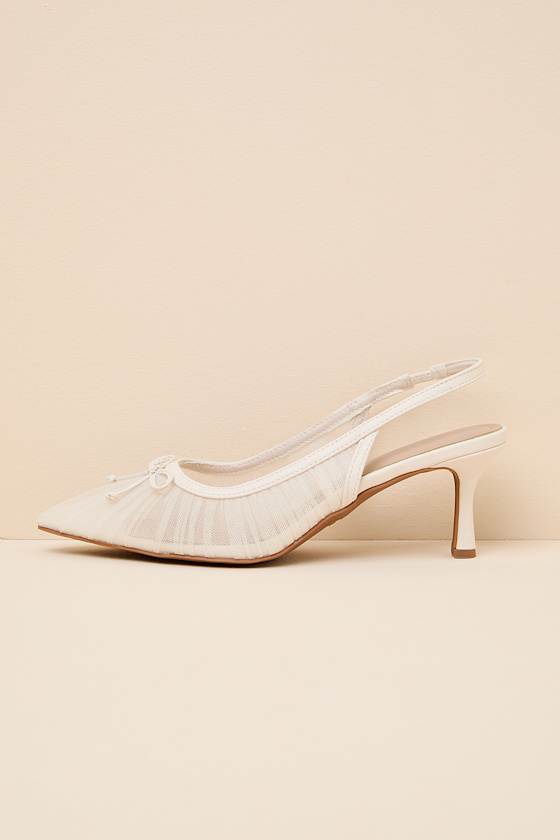 Stephanie Bone Mesh Ruched Slingback Pumps 1