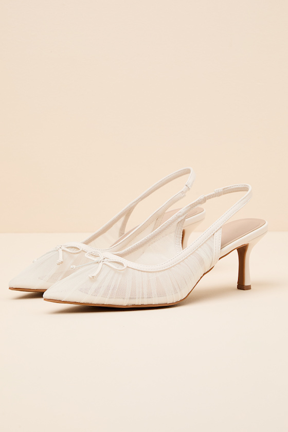 Stephanie Bone Mesh Ruched Slingback Pumps - thumbnail 3