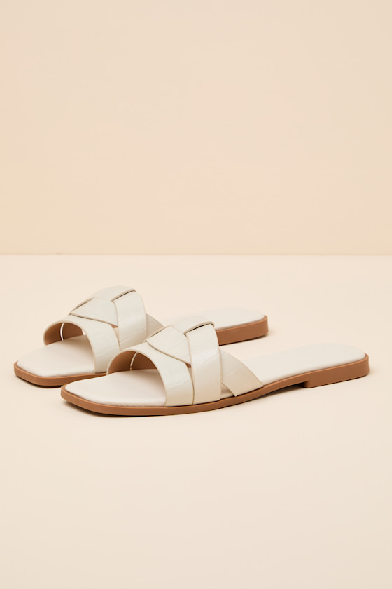Dinny Ivory Croc-Embossed Slide Sandals - thumbnail 5