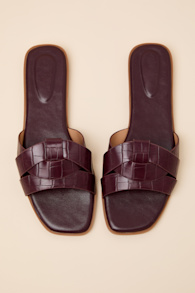 Dinny Wine Red Croc-Embossed Slide Sandals 4