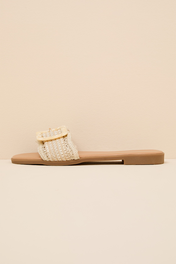 Henia Ivory Raffia Buckle Slide Sandals - thumbnail 5