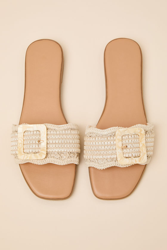 Henia Ivory Raffia Buckle Slide Sandals 4