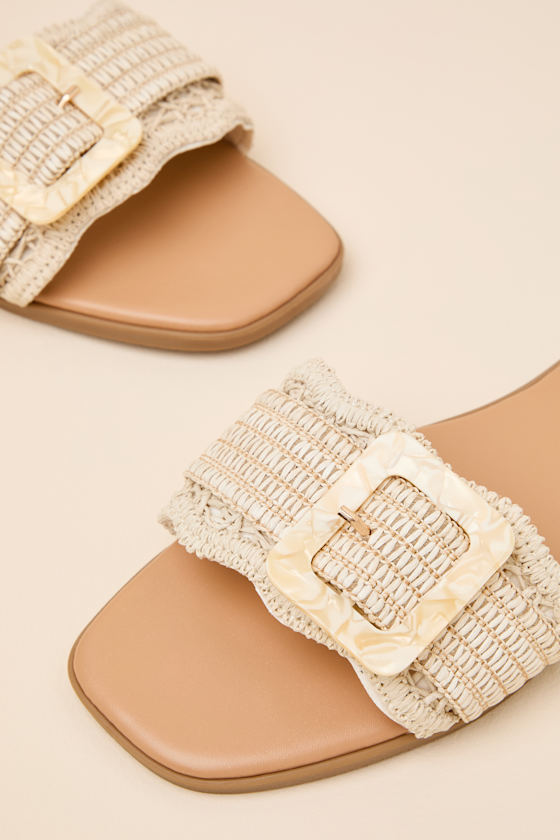 Henia Ivory Raffia Buckle Slide Sandals 7