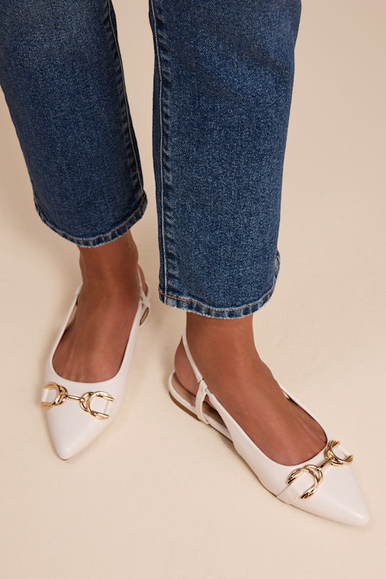 Lillian White Pointed-Toe Slingback Flats 1