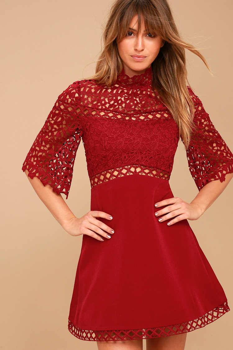 fitted lace wedding dress Excellent Knee Length Red Lace Wedding Dress