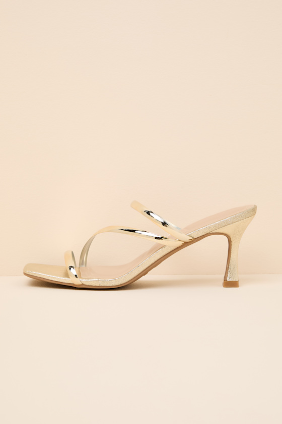 Vian Gold Metallic Strappy High Heel Slide Sandals