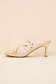 Vian Gold Metallic Strappy High Heel Slide Sandals 1