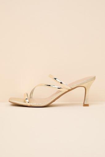 Vian Gold Metallic Strappy High Heel Slide Sandals 1