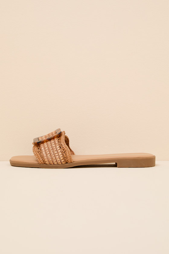Henia Tan Raffia Buckle Slide Sandals - thumbnail 4
