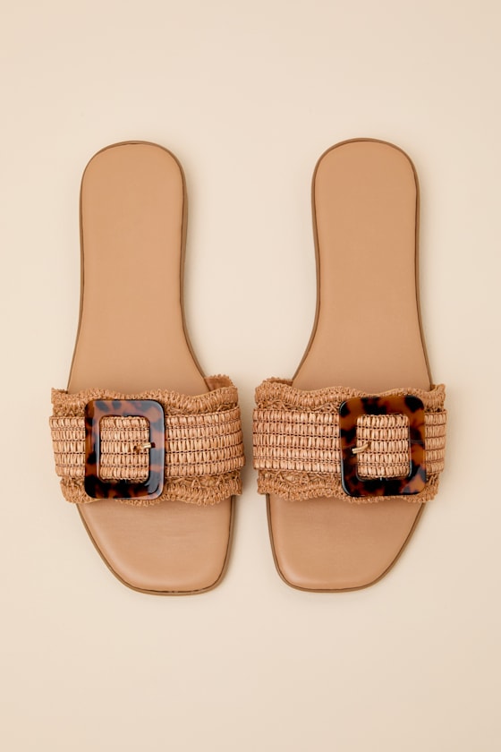 Henia Tan Raffia Buckle Slide Sandals - thumbnail 5