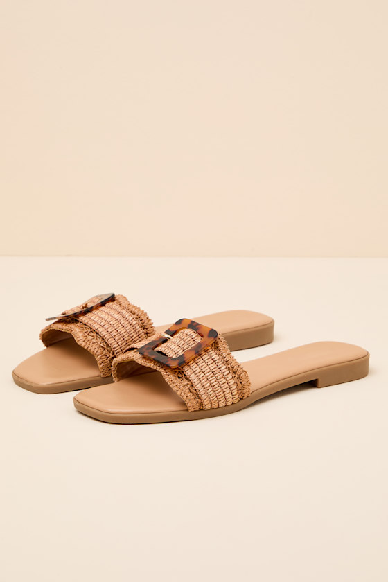 Henia Tan Raffia Buckle Slide Sandals - thumbnail 6