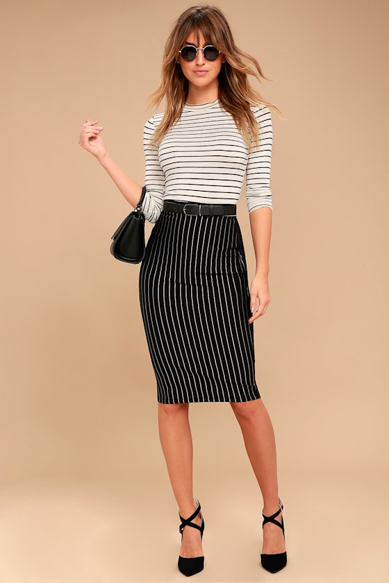 Line Up Black Pinstripe Pencil Skirt 1