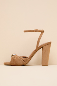Amarina Camel Suede Ankle Strap High Heel Sandals 1