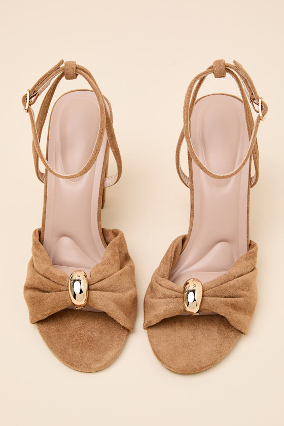 Amarina Camel Suede Ankle Strap High Heel Sandals 2