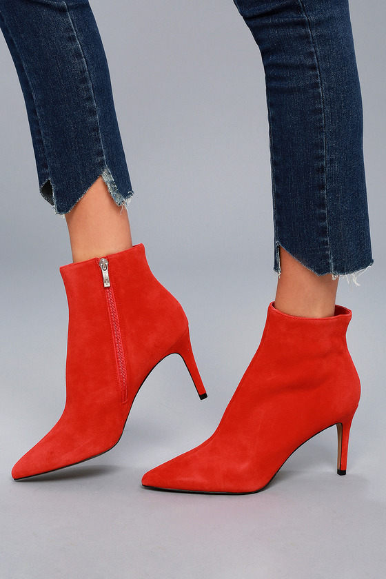 Steven by Steve Madden Logic Bootie - Red Suede Boots - Lulus