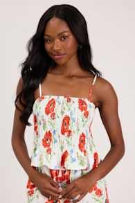 Delaina White Multi Floral Smocked Tank Top 1