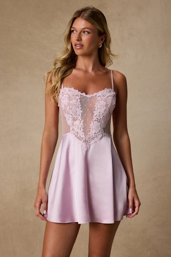Damilia Lilac Sheer Lace Satin Lingerie Slip 1