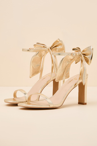 Allianna Gold Crinkle Bow High Heel Ankle Strap Sandals 3