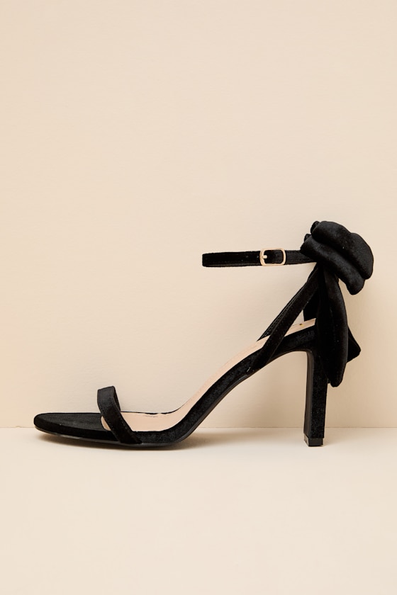 Allianna Black Velvet Bow High Heel Ankle Strap Sandals 1
