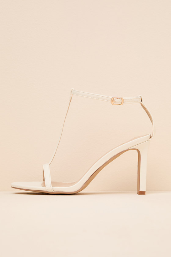 Izzybelle White T-Strap High Heel Sandals 1