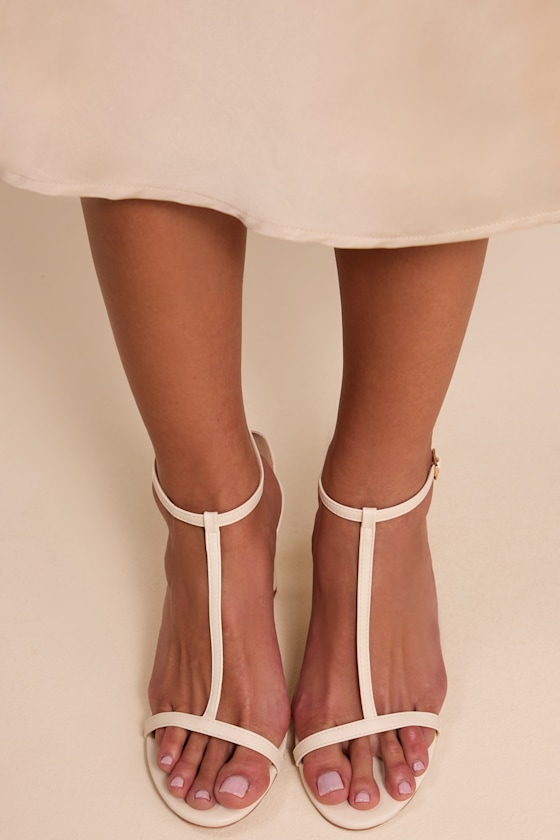 Izzybelle White T-Strap High Heel Sandals - thumbnail 4