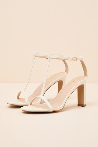Izzybelle White T-Strap High Heel Sandals 2