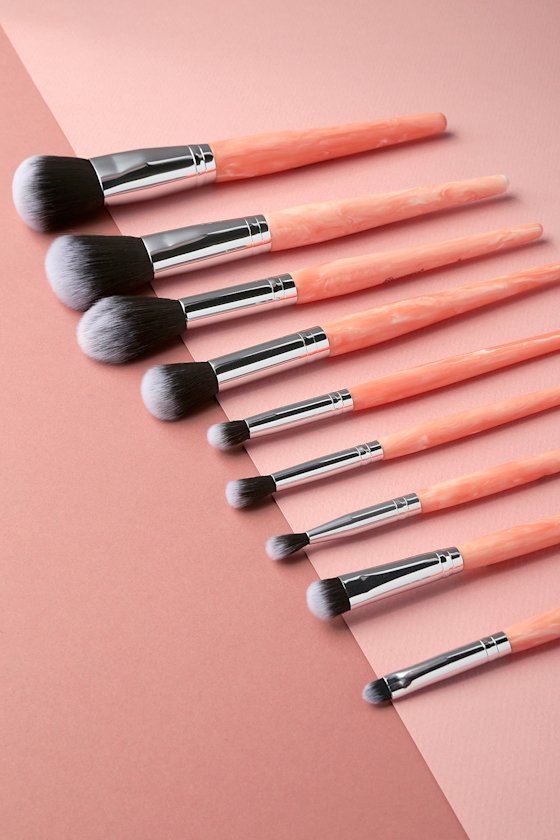 Rose Quartz 9 Piece Pink Marbled Brush Set 3