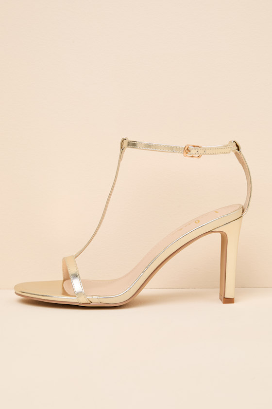 Izzybelle Gold T-Strap High Heel Sandals 1