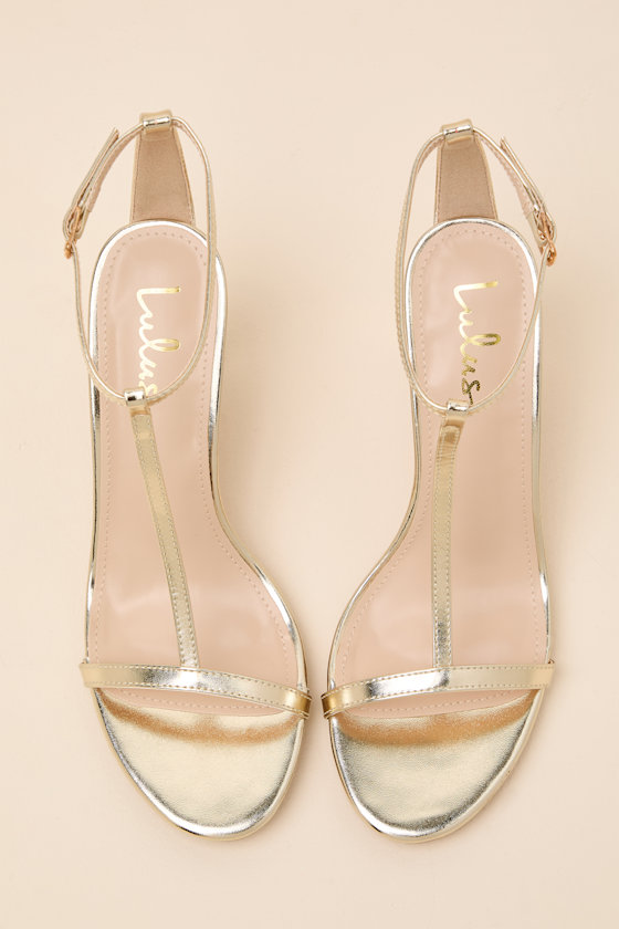 Izzybelle Gold T-Strap High Heel Sandals - thumbnail 4