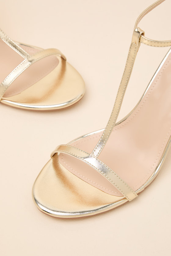 Izzybelle Gold T-Strap High Heel Sandals - thumbnail 6