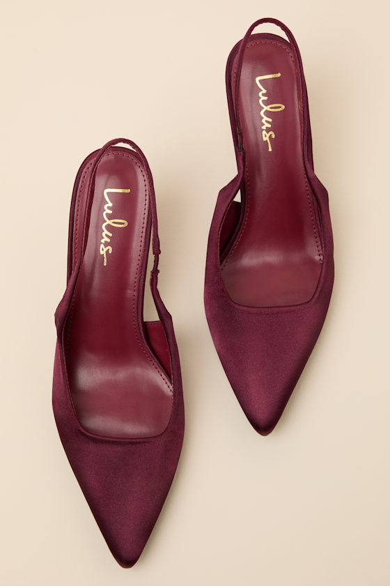 Rouchelle Burgundy Satin Slingback Pumps - thumbnail 4