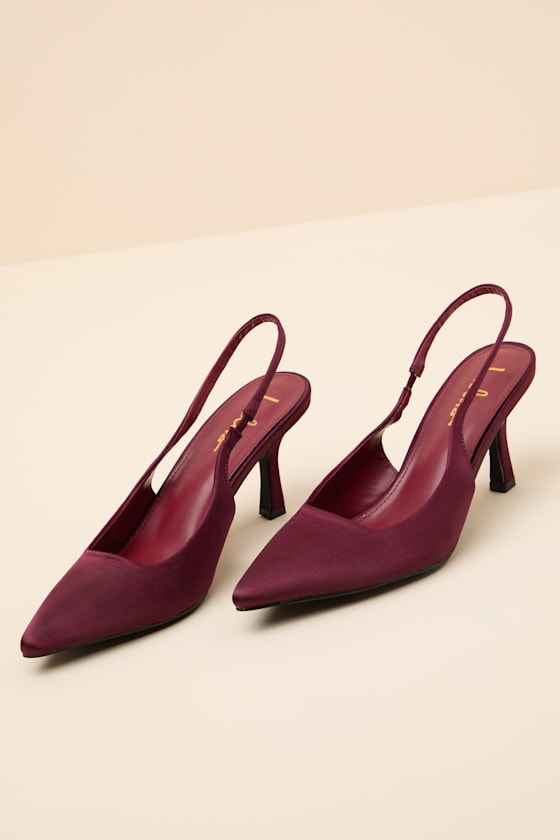 Rouchelle Burgundy Satin Slingback Pumps - thumbnail 5