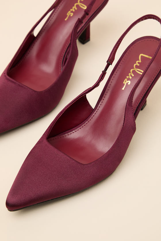 Rouchelle Burgundy Satin Slingback Pumps - thumbnail 6