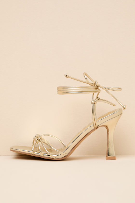 Anka Gold Strappy Lace-Up High Heel Sandals 1