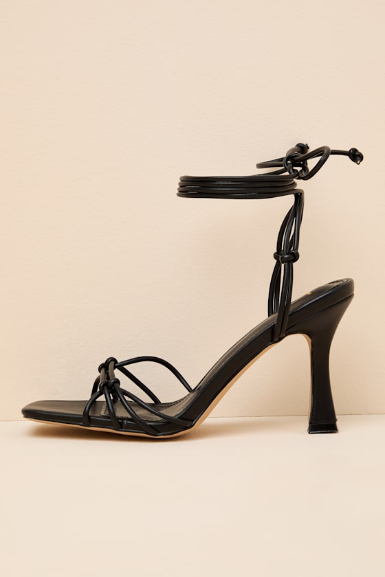 Anka Black Strappy Lace-Up High Heel Sandals 1