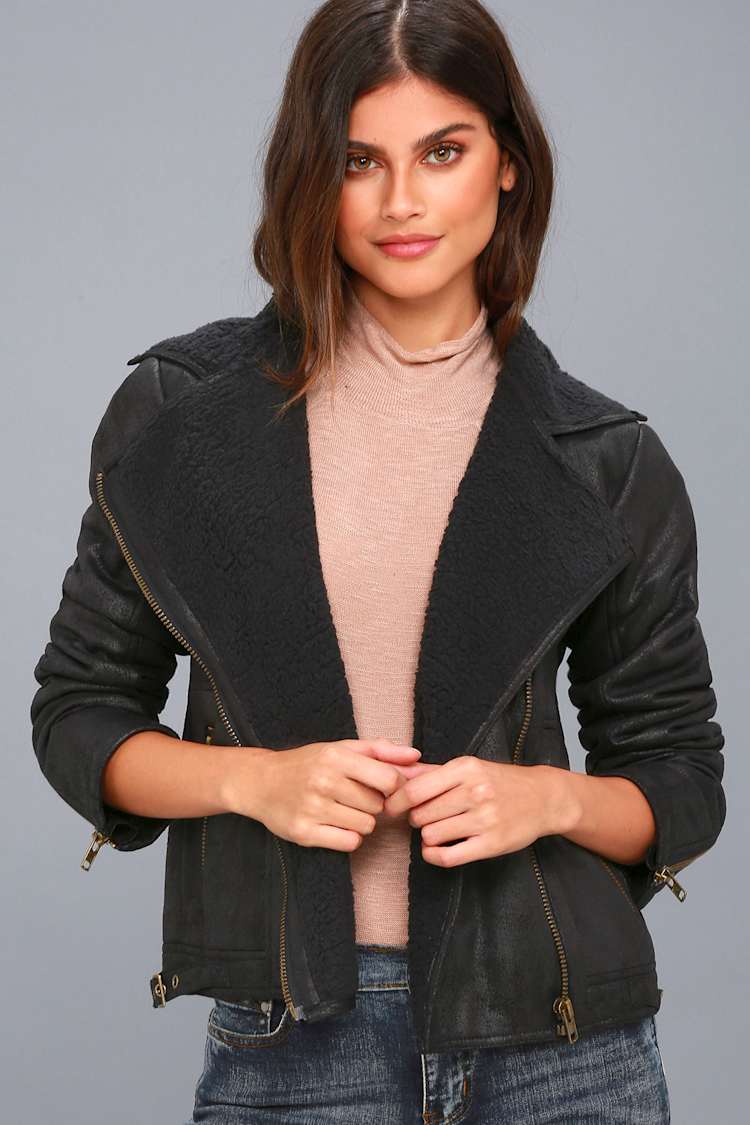 Black Vegan Suede Coat Sherpa Coat Vegan Suede Jacket Lulus