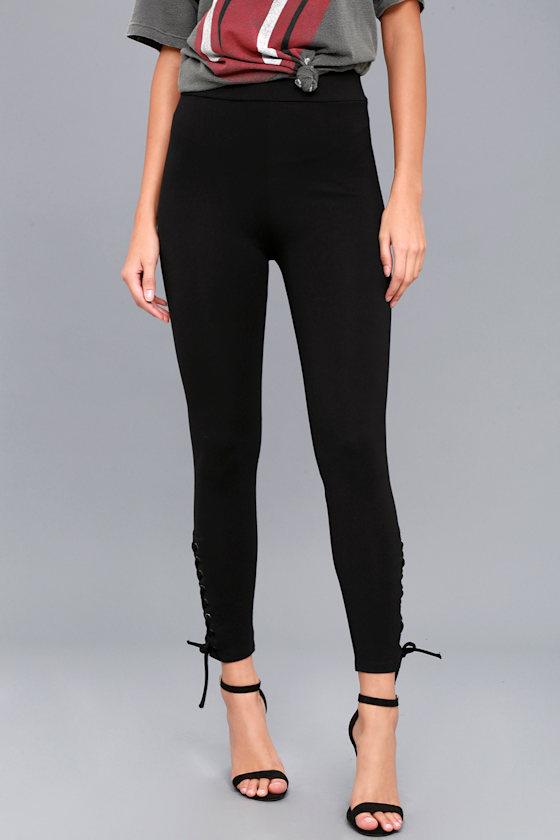 Cute Black Leggings LaceUp Leggings LaceUp Pants Lulus