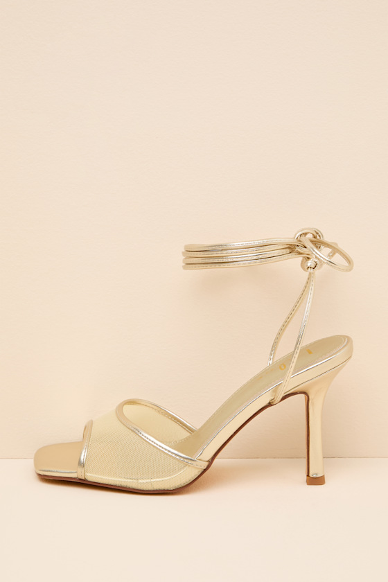 Harlan Gold Mesh Lace-Up High Heel Sandals 1