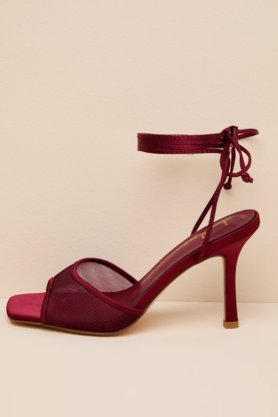 Harlan Burgundy Mesh Lace-Up High Heel Sandals 1