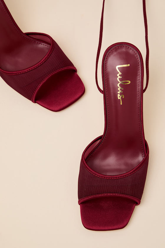 Harlan Burgundy Mesh Lace-Up High Heel Sandals 2