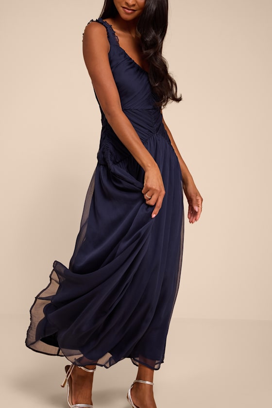 Laufey Navy Blue Pleated Drop Waist Midi Dress 2