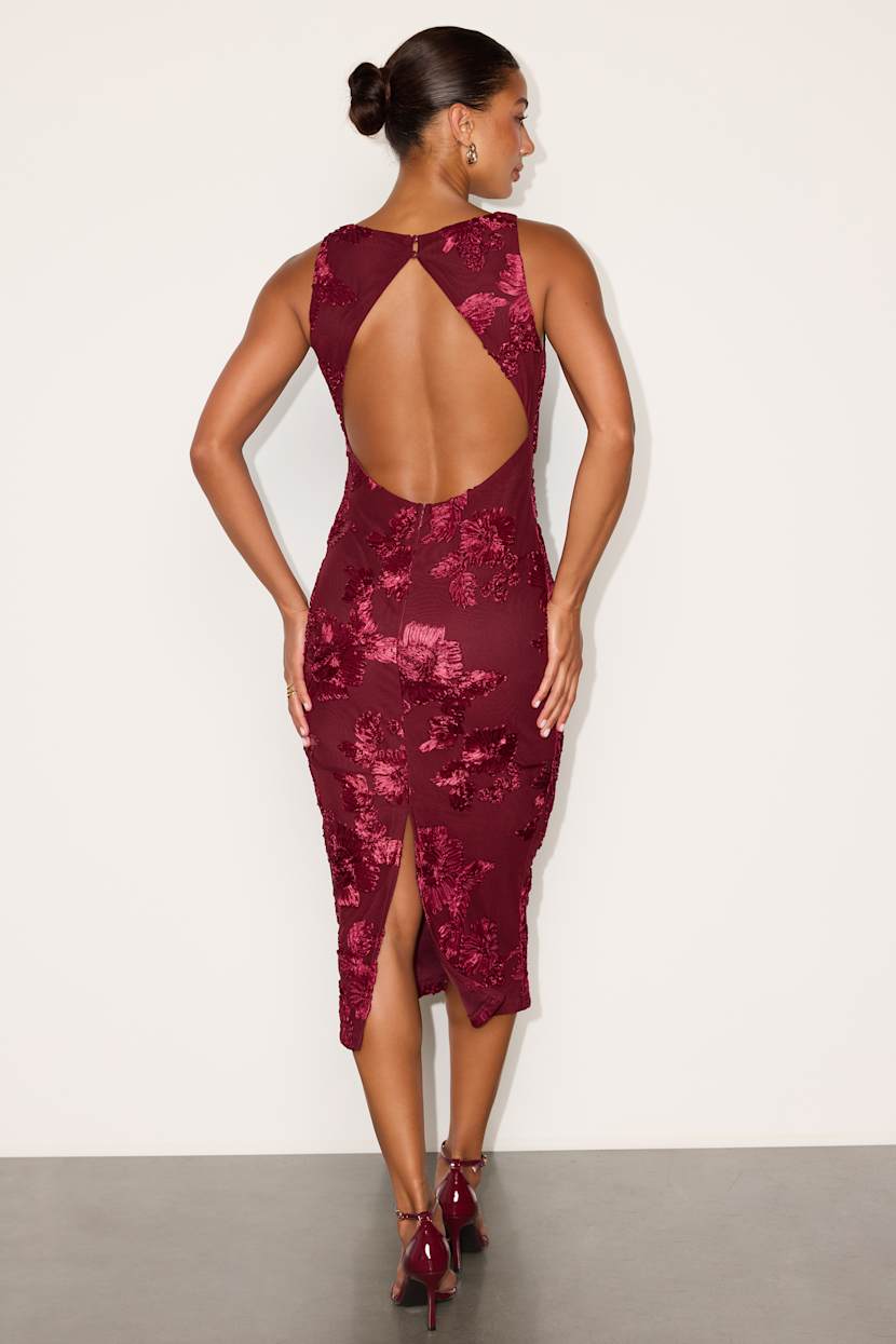 berry lace midi dress Lace & Beads corset midi dress in berry rose floral