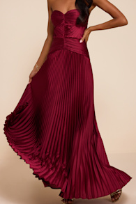 Elkay Burgundy Pleated Satin Drop Waist Maxi Dress 1