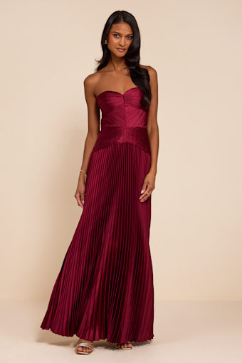 Elkay Burgundy Pleated Satin Drop Waist Maxi Dress 2